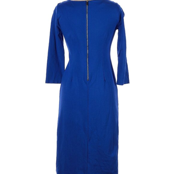 NWT LANDS' END 3/4 SLEEVE PONTE PLEATED COLUMN ZIP BACK DRESS COBALT BLUE 6P - Picture 2 of 12